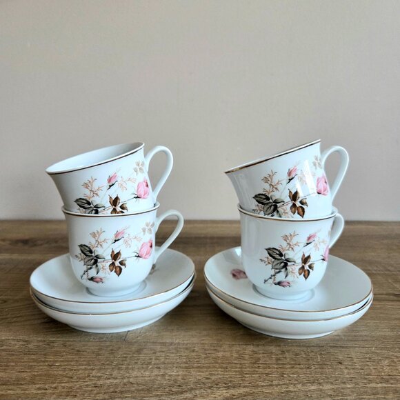 Vintage Konitz Germany set of 4 porcelain tea cup and saucer with floral design. - Picture 1 of 7